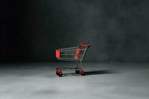 Composition of black friday shopping cart with gift boxes or bags on dark background and copy space concept by AI Generated photo