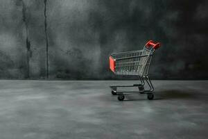 Composition of black friday shopping cart with gift boxes or bags on dark background and copy space concept by AI Generated photo