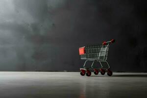 composición de negro viernes compras carro con regalo cajas o pantalones en oscuro antecedentes y Copiar espacio concepto por ai generado foto