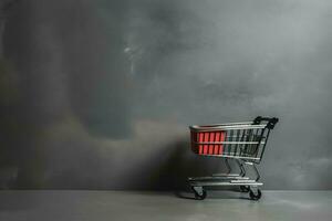 Composition of black friday shopping cart with gift boxes or bags on dark background and copy space concept by AI Generated photo