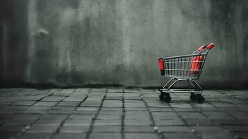 Composition of black friday shopping cart with gift boxes or bags on dark background and copy space concept by AI Generated photo