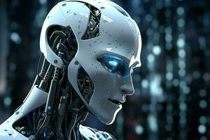 3D rendering technology robotics data analytics or futuristic cyborg with artificial intelligence concept by AI Generated photo