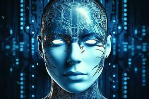 3D rendering technology robotics data analytics or futuristic cyborg with artificial intelligence concept by AI Generated photo