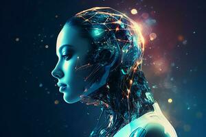 3D rendering technology robotics data analytics or futuristic cyborg with artificial intelligence concept by AI Generated photo