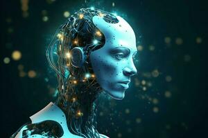 3D rendering technology robotics data analytics or futuristic cyborg with artificial intelligence concept by AI Generated photo