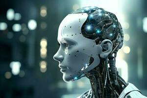 3D rendering technology robotics data analytics or futuristic cyborg with artificial intelligence concept by AI Generated photo