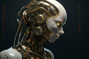 3D rendering technology robotics data analytics or futuristic cyborg with artificial intelligence concept by AI Generated photo