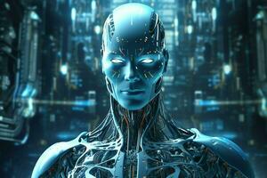 3D rendering technology robotics data analytics or futuristic cyborg with artificial intelligence concept by AI Generated photo