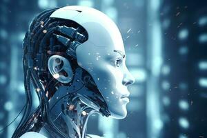 3D rendering technology robotics data analytics or futuristic cyborg with artificial intelligence concept by AI Generated photo