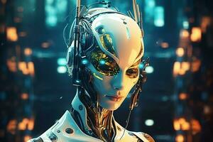 3D rendering technology robotics data analytics or futuristic cyborg with artificial intelligence concept by AI Generated photo