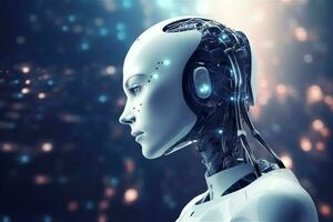 3D rendering technology robotics data analytics or futuristic cyborg with artificial intelligence concept by AI Generated photo