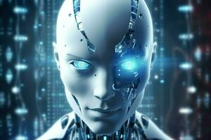 3D rendering technology robotics data analytics or futuristic cyborg with artificial intelligence concept by AI Generated photo