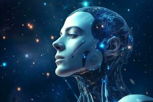3D rendering technology robotics data analytics or futuristic cyborg with artificial intelligence concept by AI Generated photo