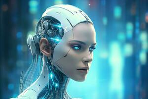3D rendering technology robotics data analytics or futuristic cyborg with artificial intelligence concept by AI Generated photo