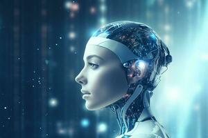 3D rendering technology robotics data analytics or futuristic cyborg with artificial intelligence concept by AI Generated photo