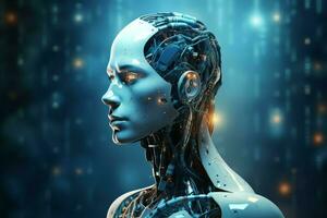 3D rendering technology robotics data analytics or futuristic cyborg with artificial intelligence concept by AI Generated photo