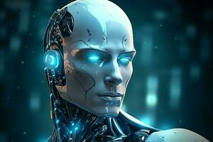 3D rendering technology robotics data analytics or futuristic cyborg with artificial intelligence concept by AI Generated photo