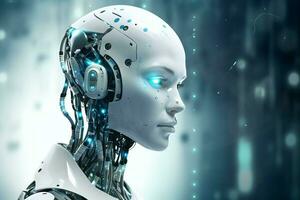 3D rendering technology robotics data analytics or futuristic cyborg with artificial intelligence concept by AI Generated photo