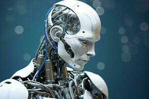 3D rendering technology robotics data analytics or futuristic cyborg with artificial intelligence concept by AI Generated photo