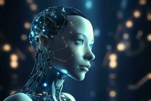3D rendering technology robotics data analytics or futuristic cyborg with artificial intelligence concept by AI Generated photo