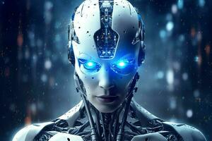 3D rendering technology robotics data analytics or futuristic cyborg with artificial intelligence concept by AI Generated photo