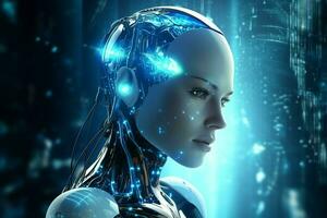3D rendering technology robotics data analytics or futuristic cyborg with artificial intelligence concept by AI Generated photo