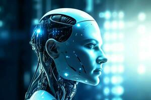 3D rendering technology robotics data analytics or futuristic cyborg with artificial intelligence concept by AI Generated photo