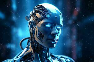 3D rendering technology robotics data analytics or futuristic cyborg with artificial intelligence concept by AI Generated photo