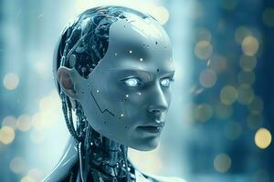 3D rendering technology robotics data analytics or futuristic cyborg with artificial intelligence concept by AI Generated photo