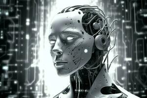 3d representación tecnología robótica datos analítica o futurista cyborg con artificial inteligencia concepto por ai generado foto