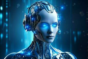 3D rendering technology robotics data analytics or futuristic cyborg with artificial intelligence concept by AI Generated photo