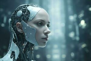 3D rendering technology robotics data analytics or futuristic cyborg with artificial intelligence concept by AI Generated photo