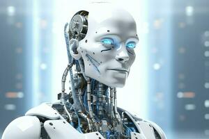 3D rendering technology robotics data analytics or futuristic cyborg with artificial intelligence concept by AI Generated photo