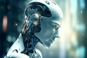 3D rendering technology robotics data analytics or futuristic cyborg with artificial intelligence concept by AI Generated photo