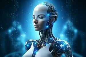 3D rendering technology robotics data analytics or futuristic cyborg with artificial intelligence concept by AI Generated photo