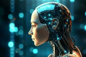 3D rendering technology robotics data analytics or futuristic cyborg with artificial intelligence concept by AI Generated photo