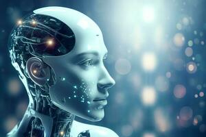 3D rendering technology robotics data analytics or futuristic cyborg with artificial intelligence concept by AI Generated photo