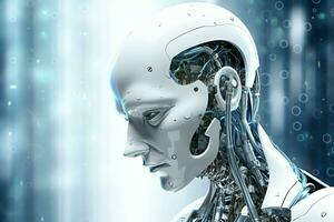 3D rendering technology robotics data analytics or futuristic cyborg with artificial intelligence concept by AI Generated photo