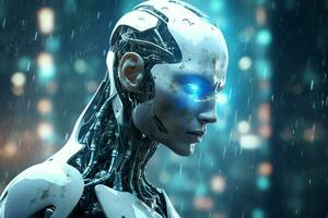 3D rendering technology robotics data analytics or futuristic cyborg with artificial intelligence concept by AI Generated photo