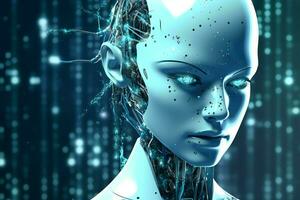 3D rendering technology robotics data analytics or futuristic cyborg with artificial intelligence concept by AI Generated photo