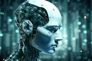 3D rendering technology robotics data analytics or futuristic cyborg with artificial intelligence concept by AI Generated photo
