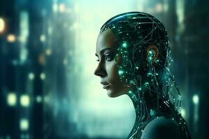 3D rendering technology robotics data analytics or futuristic cyborg with artificial intelligence concept by AI Generated photo