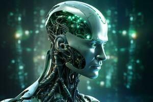 3D rendering technology robotics data analytics or futuristic cyborg with artificial intelligence concept by AI Generated photo