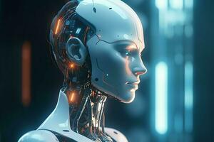 3D rendering technology robotics data analytics or futuristic cyborg with artificial intelligence concept by AI Generated photo