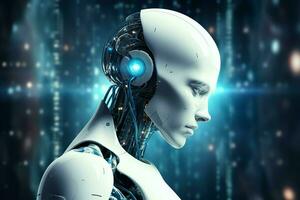 3D rendering technology robotics data analytics or futuristic cyborg with artificial intelligence concept by AI Generated photo