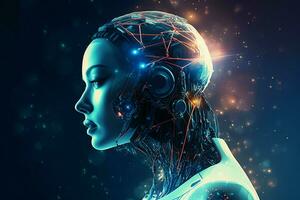3D rendering technology robotics data analytics or futuristic cyborg with artificial intelligence concept by AI Generated photo