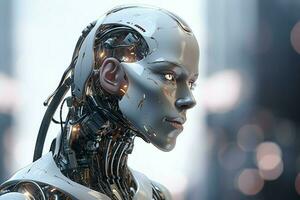 3D rendering technology robotics data analytics or futuristic cyborg with artificial intelligence concept by AI Generated photo
