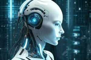 3D rendering technology robotics data analytics or futuristic cyborg with artificial intelligence concept by AI Generated photo