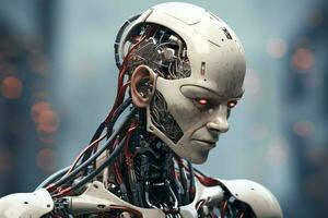 3D rendering technology robotics data analytics or futuristic cyborg with artificial intelligence concept by AI Generated photo