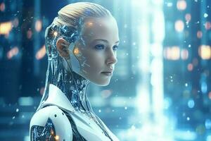 3D rendering technology robotics data analytics or futuristic cyborg with artificial intelligence concept by AI Generated photo